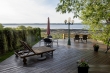 6. Auberge de l'Île Flottante's  deck on the the river, perfect for morning  Tai Chi,  Day #10.